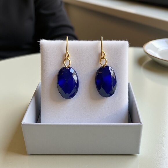 Massini Bold Blue Elegance – Trio of Gold & Gemstone Earrings - Picture 3 of 7